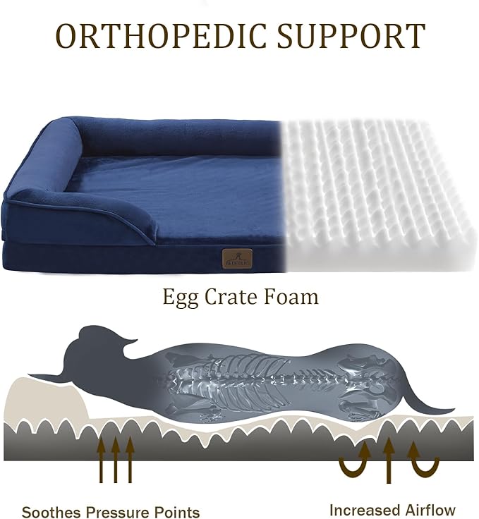 Bedfolks Orthopedic Dog Bed Extra Small, Waterproof Dog Sofa Bed for Small Dogs & Cats, Egg Foam Pet Couch Bed with Removable Washable Cover and Nonslip Bottom, Navy Blue-Mewly Pet
