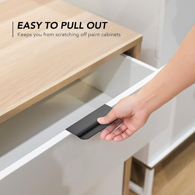 Ravinte Hardware 6 Pack Black Cabinet Handles, 3.15 Inch (80mm) Finger Edge Pulls, 2-1/2 Inch Hole Center, Finger Pulls for Cabinets