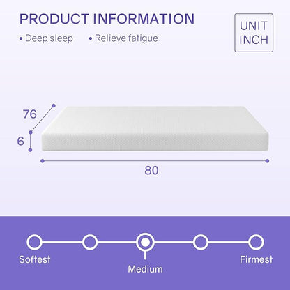 PayLessHere 6 Inch Green Tea Cooling Gel Memory Foam Mattress King, Medium-Firm,Pressure Relief&Temperature Regulation,CertiPUR-US Certified,White