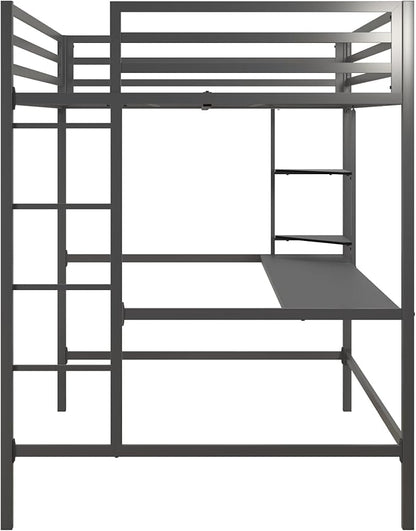 Novogratz Maxwell Metal Full Loft Bed with Desk & Shelves, Gray/Black