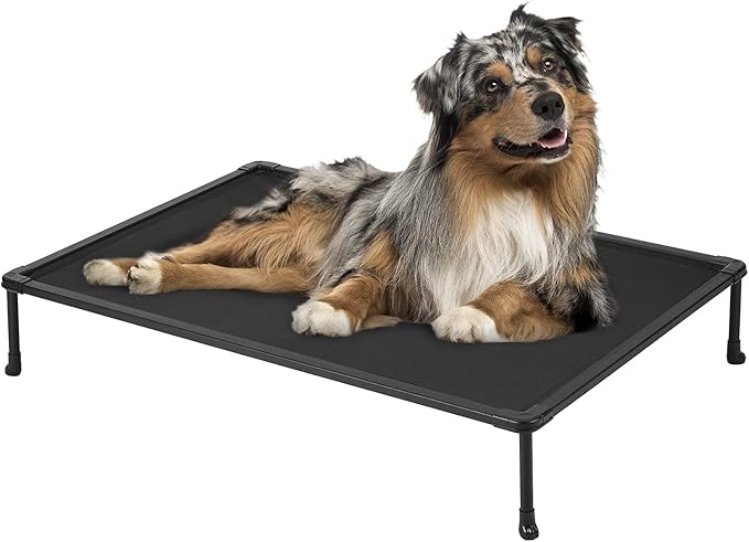 Veehoo Chewproof Elevated Dog Bed - Cooling Raised Pet Cot, Breathable Mesh, Washable & Non-Slip for Medium Dogs, Indoor/Outdoor, Black Mat and Black Frame, 32x25inches (Model CWC2203A03)-Mewly Pet