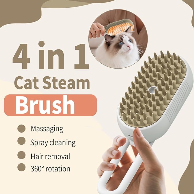 New Cat Steam Brush for Shedding Dog Brush with Steam Pet Hair Cleaning Brush Comb for Spray 4 in 1 Pet Grooming Soft Silicone Brush for Long & Short Haired Pets (White)-Mewly Pet