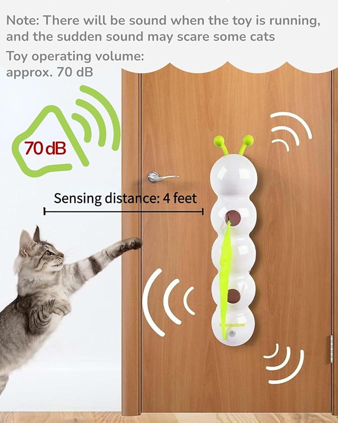Interactive Caterpillar Cat Toy, Motion Sensor, Simulation of Biological Trajectory, ABS, USB Rechargeable, Stable Suction Cup, Cat Feather Toys for Indoor Cats, Caterpillar Smart Toy with 2 Tails-Mewly Pet