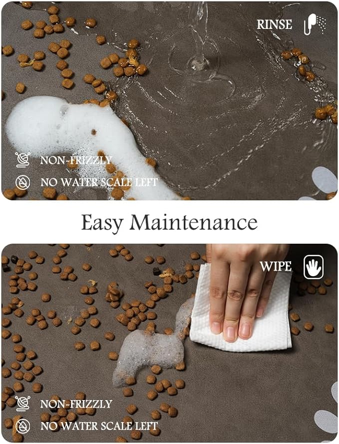 Pet Feeding Mat-Absorbent Dog Mat for Food and Water Bowl-No Stains Quick Dry Water Dispenser Mat-Dog Accessories Pet Supplies-Bowl for Messy Drinkers（Brown,17"x34"-Mewly Pet