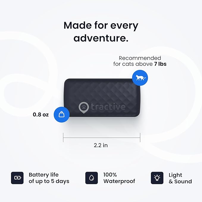 Tractive Smart Cat GPS Tracker | Real-Time Location & Wellness Monitoring for Cats 6.5 lbs+ | Territory & Location History | Up to 5-Day Battery | Breakaway Collar Included (Dark Blue)-Mewly Pet