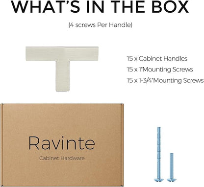 Ravinte 15 Pack Solid Single Hole Slim Square Bar Dresser Drawer Handles Kitchen Cabinet Handles Brushed Nickel Drawer Pulls Kitchen Cabinet Hardware Pulls