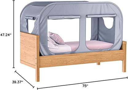 TidyFriend Twin Bed Tent, Pop-Up Privacy Canopy & Tent Beds for Kids and Adults – Cozy, Light Blocking, Breathable Pongee Fabric for Sleep, Play, or Study, Collapsible Design (Modern Grey)