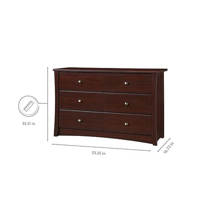 Storkcraft Crescent 6-Drawer Dresser (Espresso) – GREENGUARD Gold Certified, Brown Dresser for Bedroom, Kids & Nursery Storage Chest, Safety Interlocking Drawers, Pre-Installed Tracks, Kids Chest