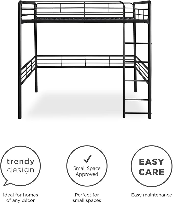 DHP Full Metal Loft Bed with Ladder, Space-Saving Design, Black, Full