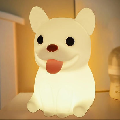 Attivolife Funny Dog Night Light, Puppy Bulldog Animal Silicone LED Touch Lamp with Timer Dimmable, USB Rechargeable Feeding Toddler Bedroom Bedside Decor Birthday Xmas Gifts for Kid Baby Child