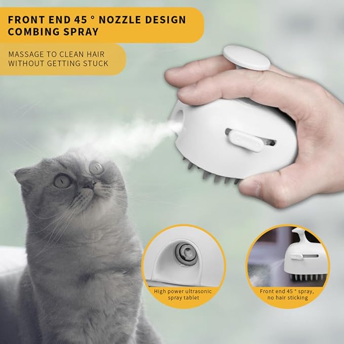 Cat Steam Brush for Shedding, 4 in 1 Rechargeable Steam Brush for Cats and Dogs, Anti-Static, Massage, Cleaning, Shedding & Combing All In One!-Mewly Pet