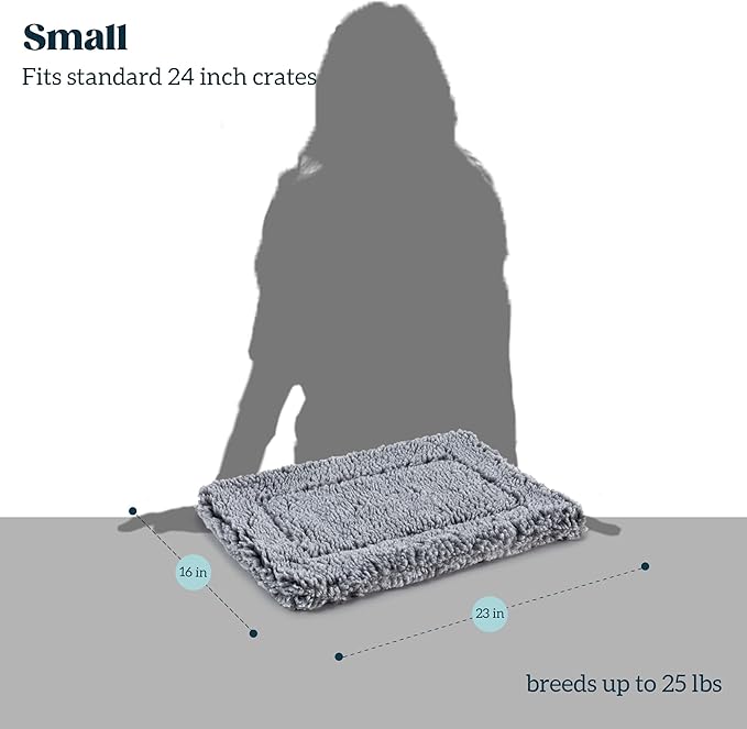 Stoutwool Indestructible Dog Bed - Fluffy Chew Proof Dog Crate Pad - Tough Kennel Pad for Aggressive Chewers - Washable, Ideal for Small Breeds & Fits 24-Inch Crate - 23"x16", Charcoal-Mewly Pet