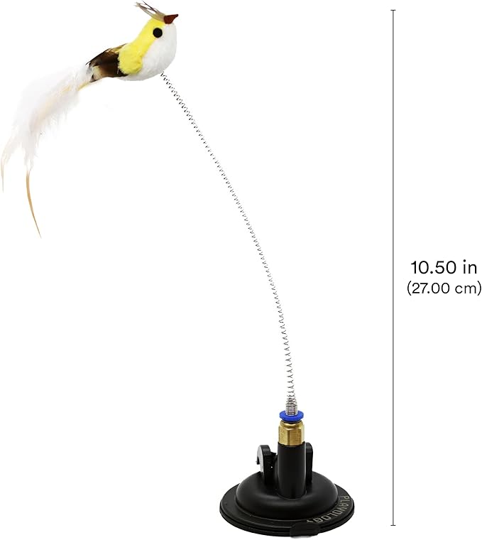 Playology Cat Toy Suction Cup Spring Bird | Interactive Toy with Lifelike Feather Bird | Secure Suction Cup with Unpredictable Movement | Perfect for Active Indoor Cats-Mewly Pet