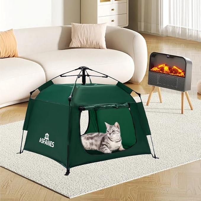 Outdoor Waterproof Pet Automatic Camping Tent, Pop up Cave Bed for Indoor Cats and Small Dogs, Portable Cat House Dog House, Army Green.-Mewly Pet