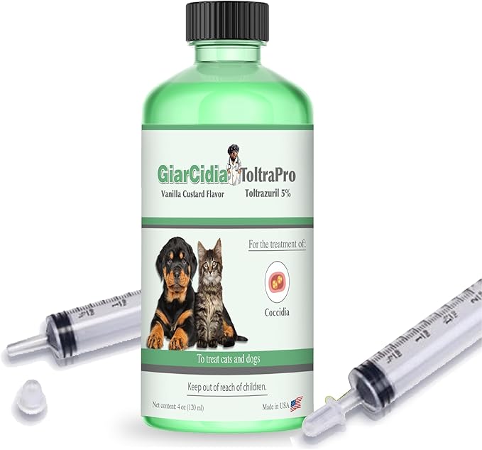 Toltrazuril 5.0% for Cats and Dogs - 120mls / 4oz- Vanilla Flavour - Giarcidia Toltra Pro-Mewly Pet