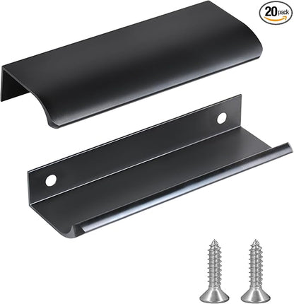 JOOJA 20 Pack Modern Style Finger Edge Pull Furniture Drawer Handles Hidden Cabinet Kitchen Drawer Handles Knobs, Black 120(96) mm