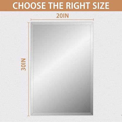 Frameless Mirror for Bathroom Vanity,20x30in Wall Mounted Mirrors for Over Sink Decorative Rectangular Frameless Mirror,With Polished Edge,Hangs Horizontally Or Vertically,Entryways,Room,Shatterproof