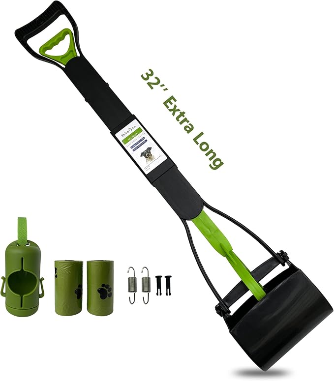 32" Pooper Scooper for Large Medium Small Dogs with Bag Attachment, Extra Long Handle Heavy Duty with 30 Dog Poop Bags & 1 Dispenser Poop Scoop, Foldable Dog Poop Picker Upper for Yard-Mewly Pet