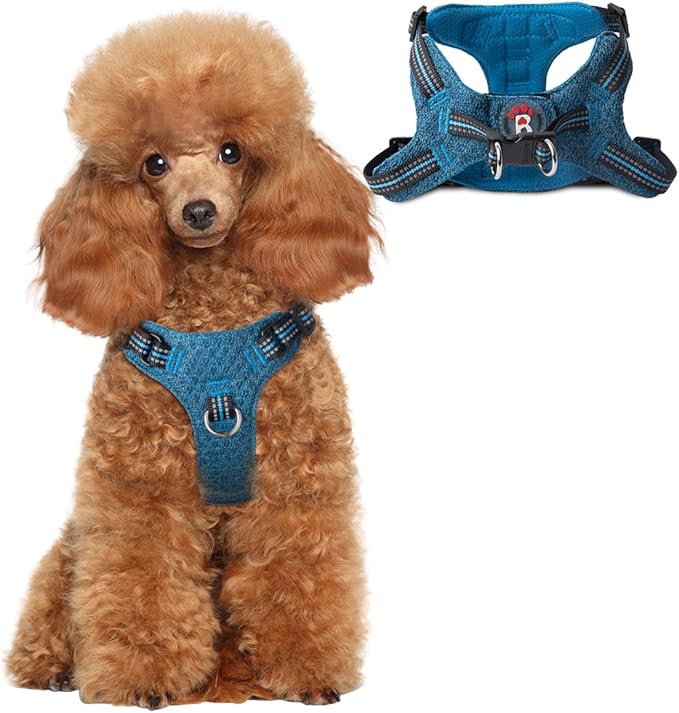 BARKBAY Dog Harness, Reflective Adjustable Puppy No Pull Harness, Breathable Soft, X-Small, Blue/Black-Mewly Pet