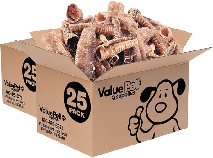 ValueBull Beef Trachea, Premium 5-6 Inch, 50 Count Bulk Pack - Natural Angus Dog Chews with Glucosamine, Chondroitin & Amino Acids-Mewly Pet