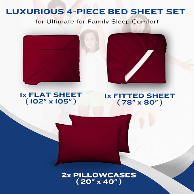 DREAMCARE Twin XL Sheet Sets - 4pc Cooling Sheets XL Twin Sheets - up to 21” Deep Pocket – Hotel Luxury Extra Long Twin XL Bed Sheets 100% Brushed Microfiber with Side Pocket - Burgundy