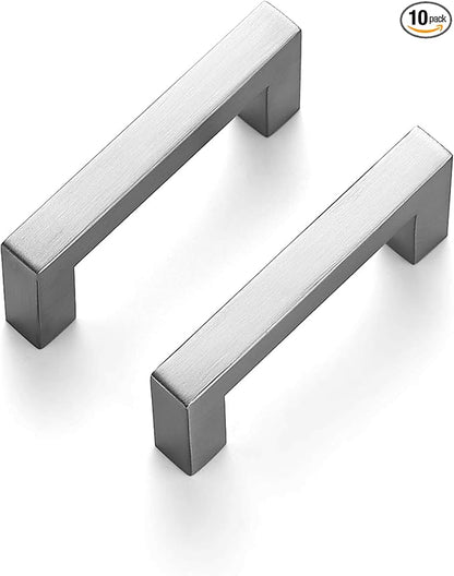 Ravinte 10 Pack 3 Inch Kitchen Square Cabinet Handles Satin Nickel Pulls Brushed Nickel Kitchen Cabinet Hardware Handles for Cupboard Drawer Pulls