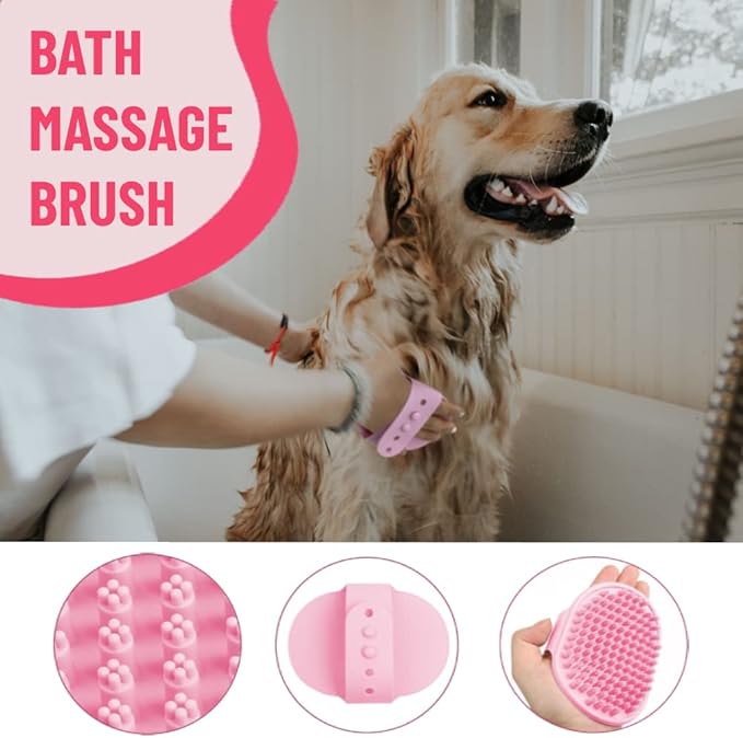 Dog Grooming Kit - Deshedding Brush for Short Hair, Slicker Brush, Flea Comb, Puppy Brush Set in Pink-Mewly Pet