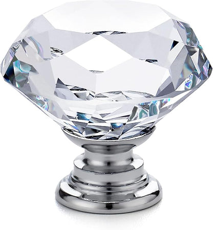 Ravinte 3 Pack Crystal Drawer Knobs - Glass Cabinet Knobs, Diamond Shaped - 30 mm with Silver Base