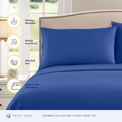 King Size Sheets - Breathable Luxury Bed Sheets with Full Elastic & Secure Corner Straps Built In - 1800 Supreme Collection Extra Soft Deep Pocket Bedding Set, Sheet Set, King, Royal Blue