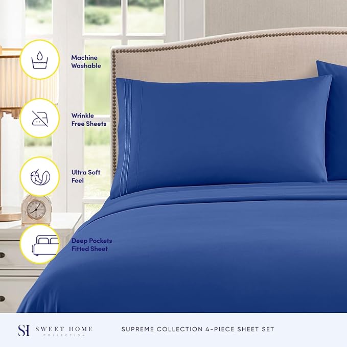 Twin Sheets - Breathable Luxury Sheets with Full Elastic & Secure Corner Straps Built In - 1800 Supreme Collection Extra Soft Deep Pocket Bedding Set, Sheet Set, Twin, Royal Blue