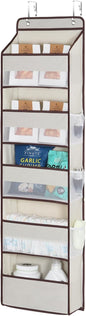 Univivi 1 Pack Over The Door Organizer, Non-Tilting Over The Door Organizer Hanging Door Storage With 5 Large Compartments 6 Side Pockets for Nursery Storage (Beige)