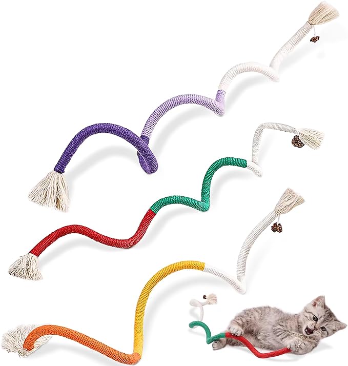 3 PCS Cotton Rope Cat Toys for Indoor Cats, Interactive Cat Rope Toys with Silvervine Fruit for Cats and Kittens, Handmade Pet Chew Toys for Teeth Cleaning-Mewly Pet