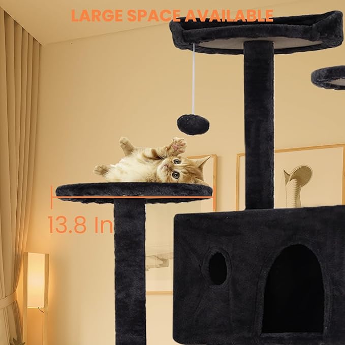 54.7 inches Cat Tower for Indoor Cats, Multi-Level Cat Condos with Scratching Posts, Hanging Toys, Dark Gray-Mewly Pet