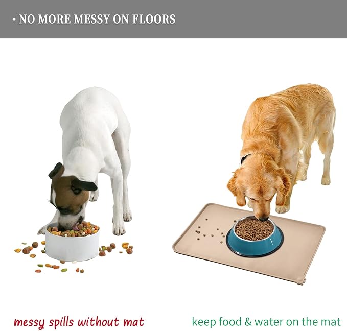 Waterproof Pet Feeding Mat with High Raised Edges, Heavier and Thicker Placemats for Cat Dog Water Bowl with BPA Free, Dogs Cats Food Mats for Messy Drinkers to Prevent Spill and Protect Floors-Mewly Pet