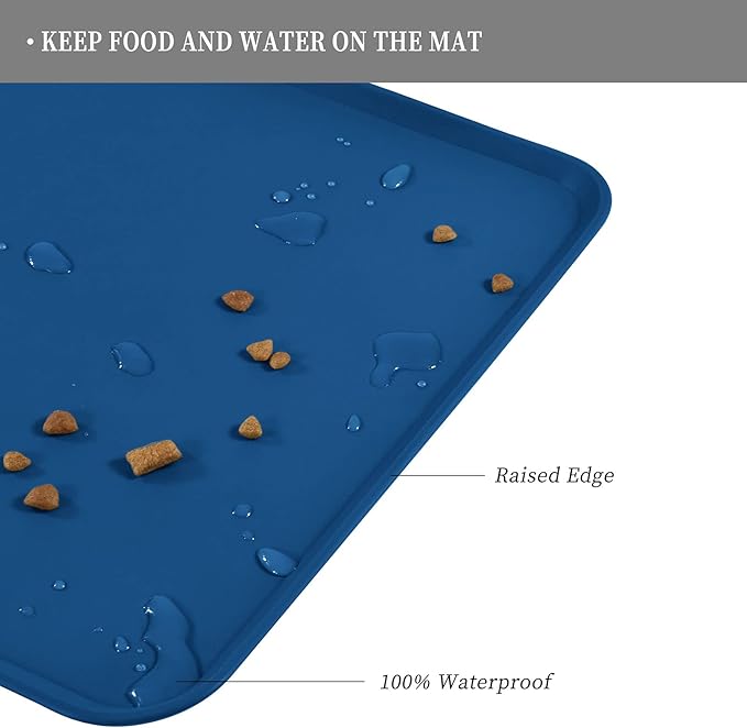 Waterproof Pet Feeding Mat with High Raised Edges, Heavier and Thicker Placemats for Cat Dog Water Bowl with BPA Free, Dogs Cats Food Mats for Messy Drinkers to Prevent Spill and Protect Floors-Mewly Pet