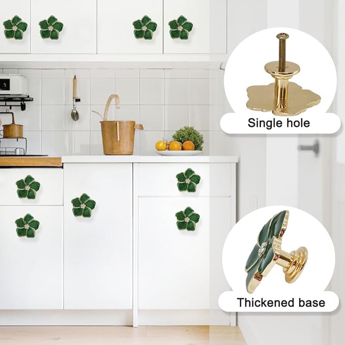 4 pcs Petal Knob Handle Unique Zinc Alloy Flower Shape Single Hole Knob Handle for Cabinets,Drawers, Wardrobes Furniture Decoration(Green (Gold Bottom))
