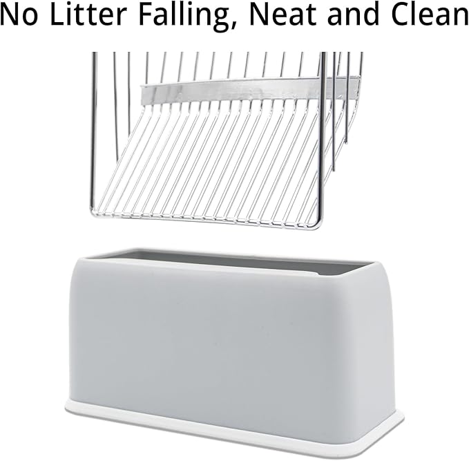 UFECODO Fast Sifting Cat Litter Scoop with Holder Stand, 2 Widths of Slots Stainless Steel Poop Scooper with Ergonomic Wood Handle, Heavy Duty and Easy Clean-Mewly Pet