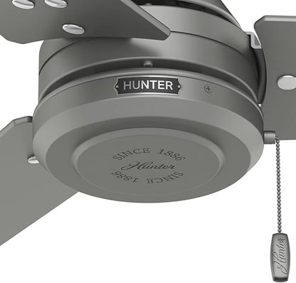 Hunter 52 inch Outdoor or Indoor Ceiling Fan No Light - Silver Ceiling Fan without Light, For Patio, Porch, Garage, or Living Room, Standard Mount, 3 Blades, Pull Chain - Cassius 59262, Matte Silver