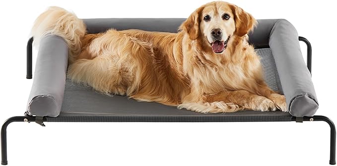 RRPETHOME Large Elevated Cooling Dog Bed, Raised Pet Cot Beds for Large Dogs, Elevated Outdoor Dog Bed, Chew Proof Portable Cooling Pet Cot with Skid-Resistant Feet and Breathable Mesh-Mewly Pet