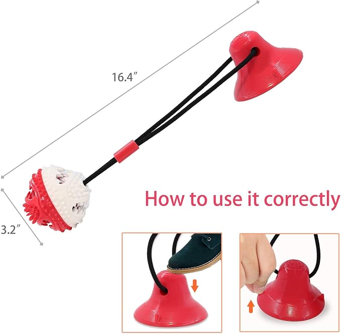 Dog Toys, Dog Chew Toys for Aggressive chewers,Rope with Suction Cup for Puppy Training Treats Teething for Boredom, Small Dog Puzzle Toy Treat Food Dispensing Ball (red)-Mewly Pet