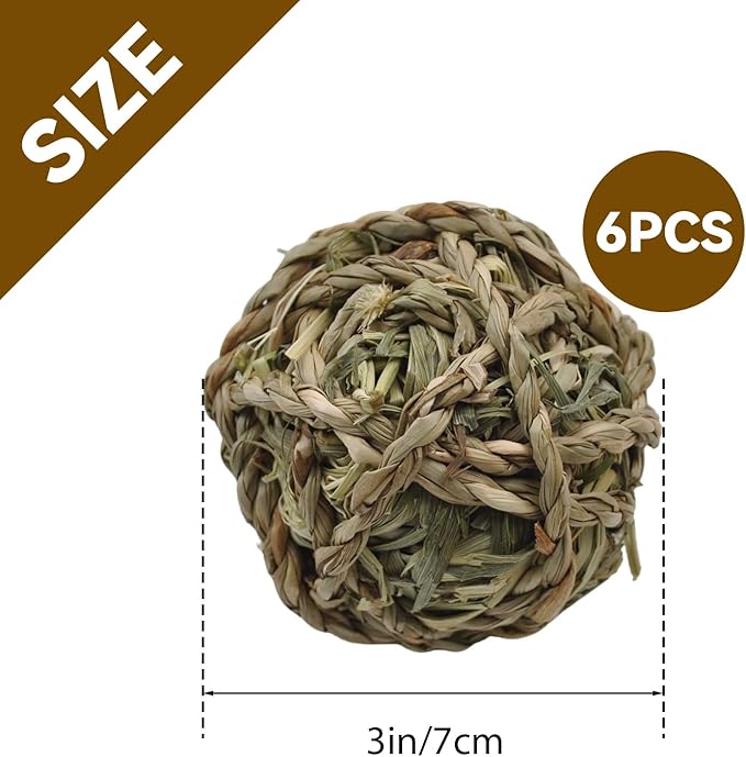 Rabbit Timothy Grass Ball 6 Pcs,Natural Bunny Grass Ball Timothy Hand Woven Chew Toys Small Animals Teeth Grinding Suitable for Hamster Guinea Pig Squirrel Totoro Gerbils-Mewly Pet