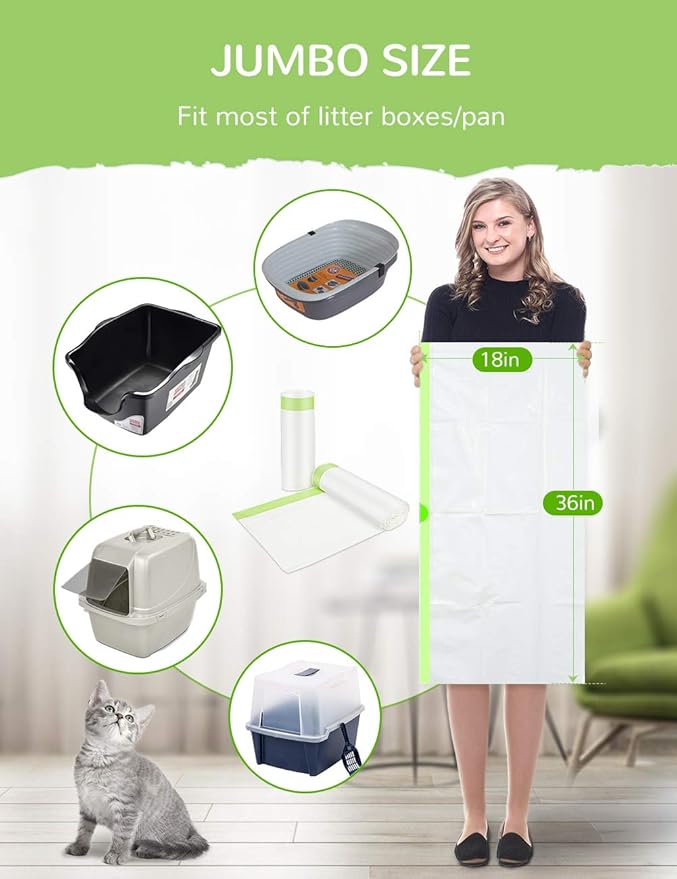 Litter Box Liners, 34 Count Jumbo Cat Litter Pan liners, Drawstring Litter Liner Bags For Litter Box, Easy Clean Up Thick Large Kitty Litter Liner XL, Eco Friendly Pet Cat Supplies(36" x 19")-Mewly Pet