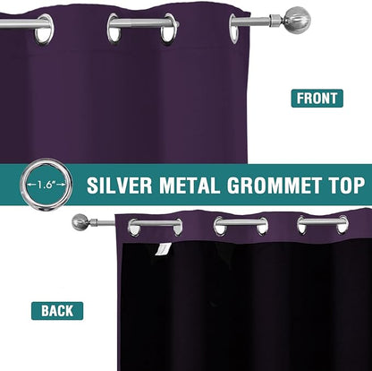 ChrisDowa 100% Blackout Curtains for Bedroom with Black Liner, 2 Thick Layers Total Blackout Thermal Insulated Grommet Window Curtains 2 Panels Set (Royal Purple, 52 x 84 Inch)