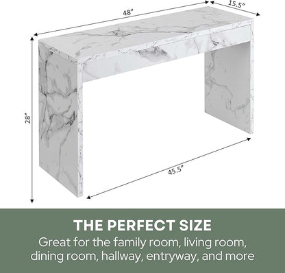 Convenience Concepts Northfield Hall Console Table 48" - Modern, Minimalist Narrow Sofa Display Accent for Contemporary Living Room, Entryway, or Hallway, White Faux Marble