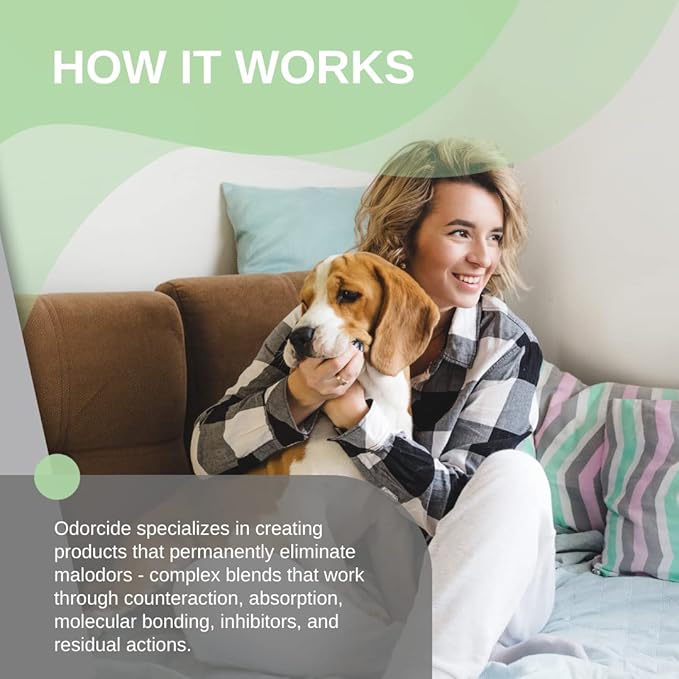 Odorcide Odor Eliminator Concentrate: Odor Eliminator for Strong Odor on Carpets, Hardwood & More - Smoke, Sweat & Pet Odor Eliminator for Home w/Non-Enzymatic Formula, 64 oz-Mewly Pet