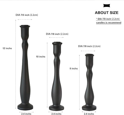 Candlestick Holders Black Candle Holder for Candlestick,Taper Modern Candle Holders Set of 3,Tall Wood Candle Sticks Holder Decor(12"/10"/8" H) (3, Black)