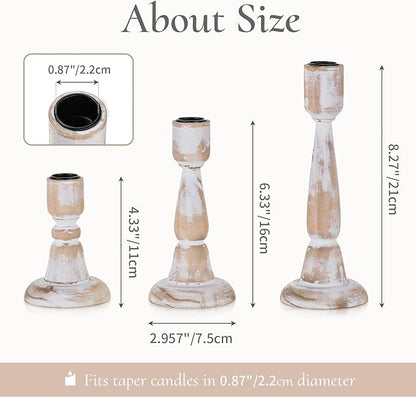 Wooden Taper Candle Holders: Wood Candlestick Holders Rustic Farmhouse Fall Decor for Living Room Dinning Table Centerpiece Christmas Set of 3