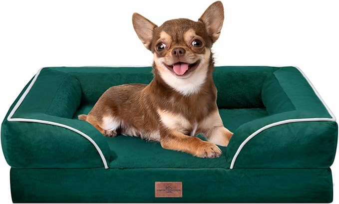 Comfort Expression Small Dog Beds Waterproof Orthopedic Foam Dog Sofa Beds for Small Dogs Comfy Pet Bed with Washable Removable Cover & Non-Slip Bottom(X-Small,Emerald)-Mewly Pet