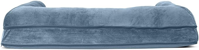 Furhaven Orthopedic Dog Bed for Large Dogs w/ Removable Bolsters & Washable Cover, For Dogs Up to 95 lbs - Faux Fur & Velvet Sofa - Harbor Blue, Jumbo/XL-Mewly Pet