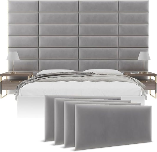 Vänt Upholstered Wall Panels - King/Cal King Size Wall Mounted Velvet Headboards - Velvet Platinum Grey - Twin/King - Set of 4 Panels (Each Individual Panel 39"x11.5")